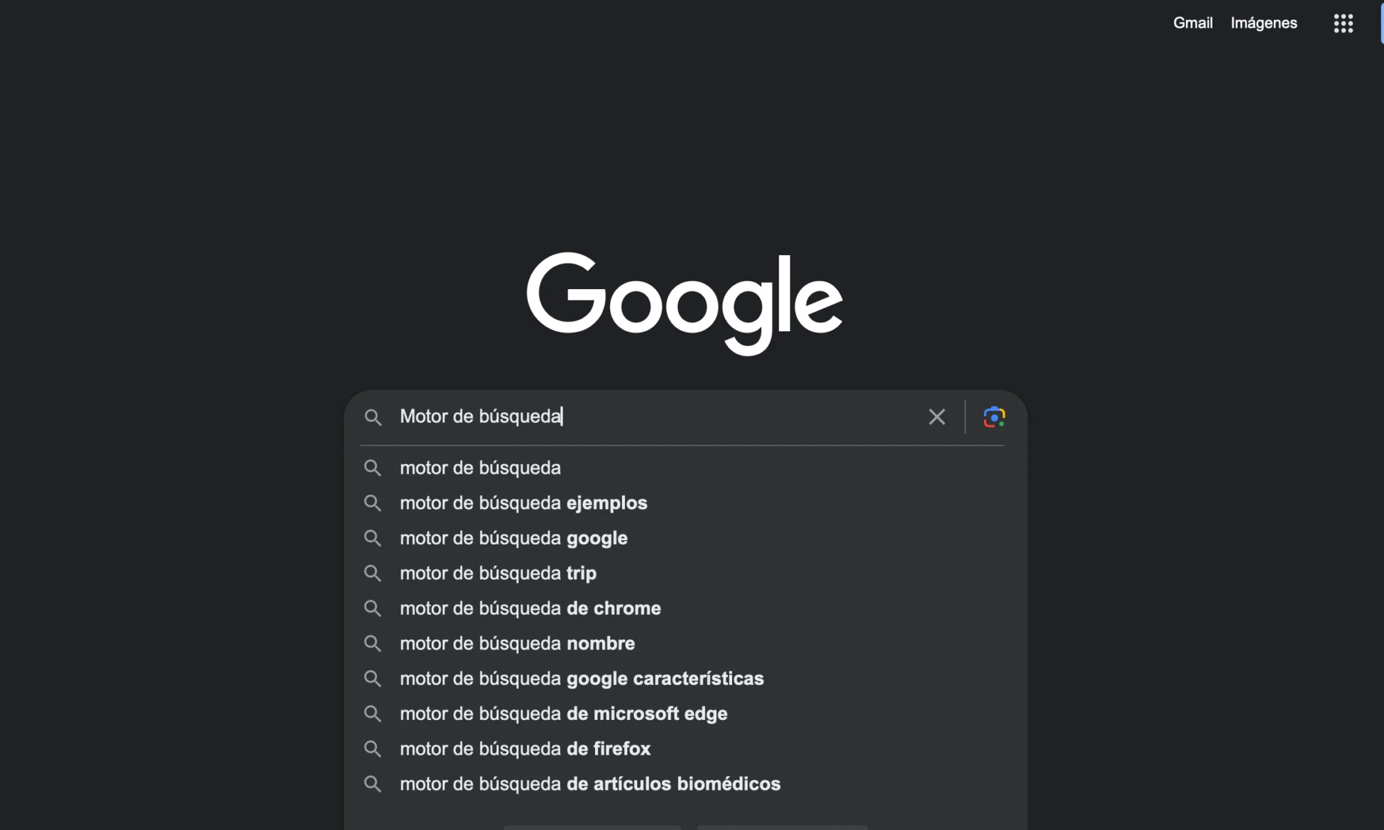 Pantalla de inicio de buscador Google