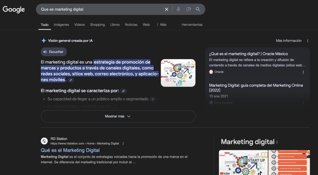 Interface de búsqueda de Google con inteligencia artificial