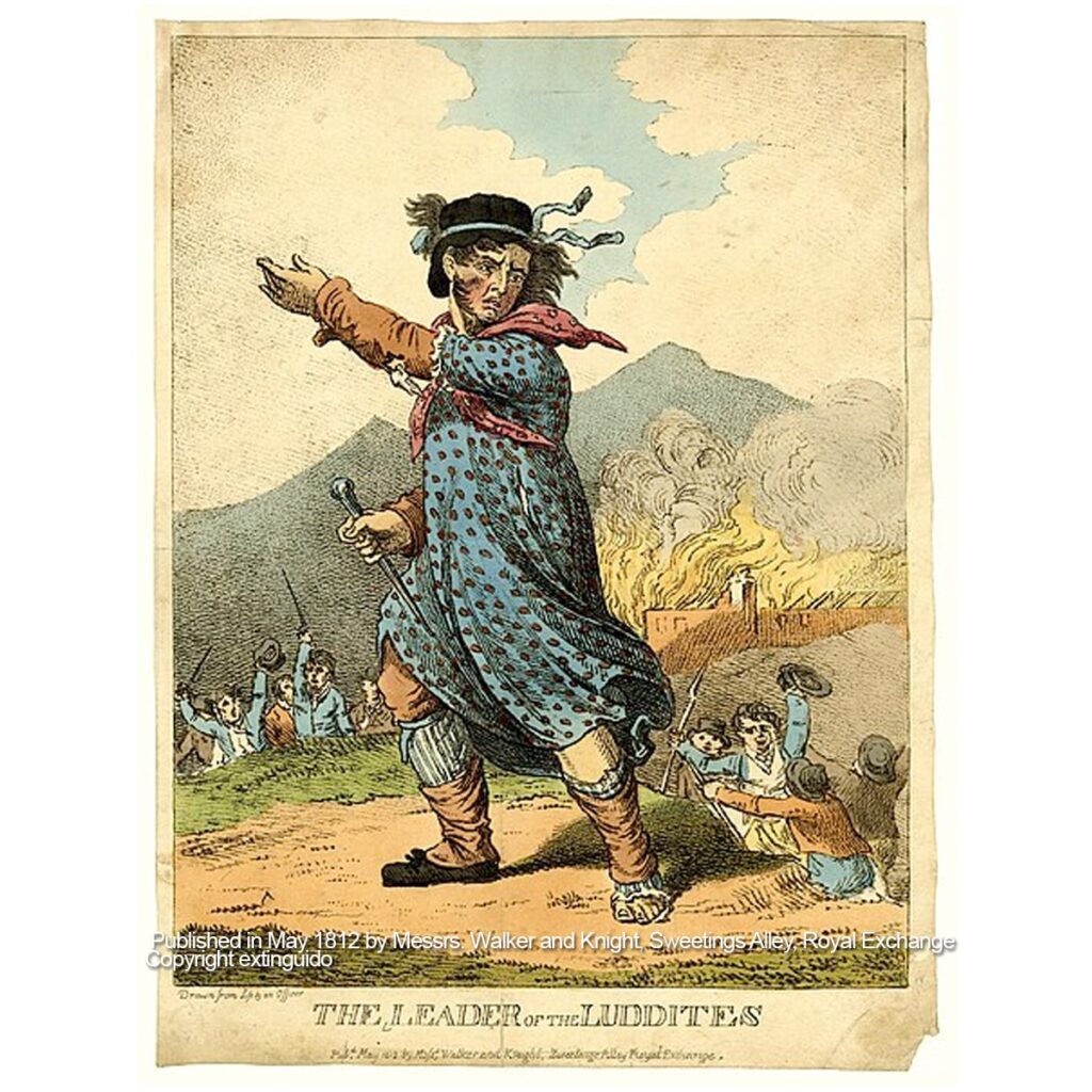 Ilustración del siglo XIX, publicada en mayo del 1812 "The leader of the Luddites"