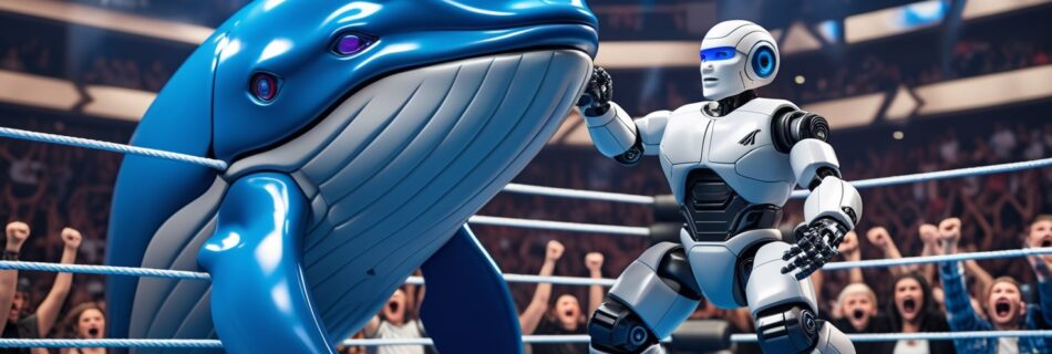 ballena robótica luchando contra un robot en un ring