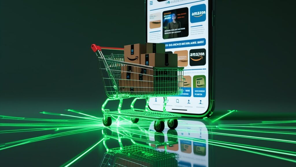 Carrito de compra frente a marketplace en la pantalla de un smartphone simbolizando ecommerce