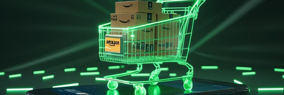 Carrito de compra de ecommerce con cajas de amazon