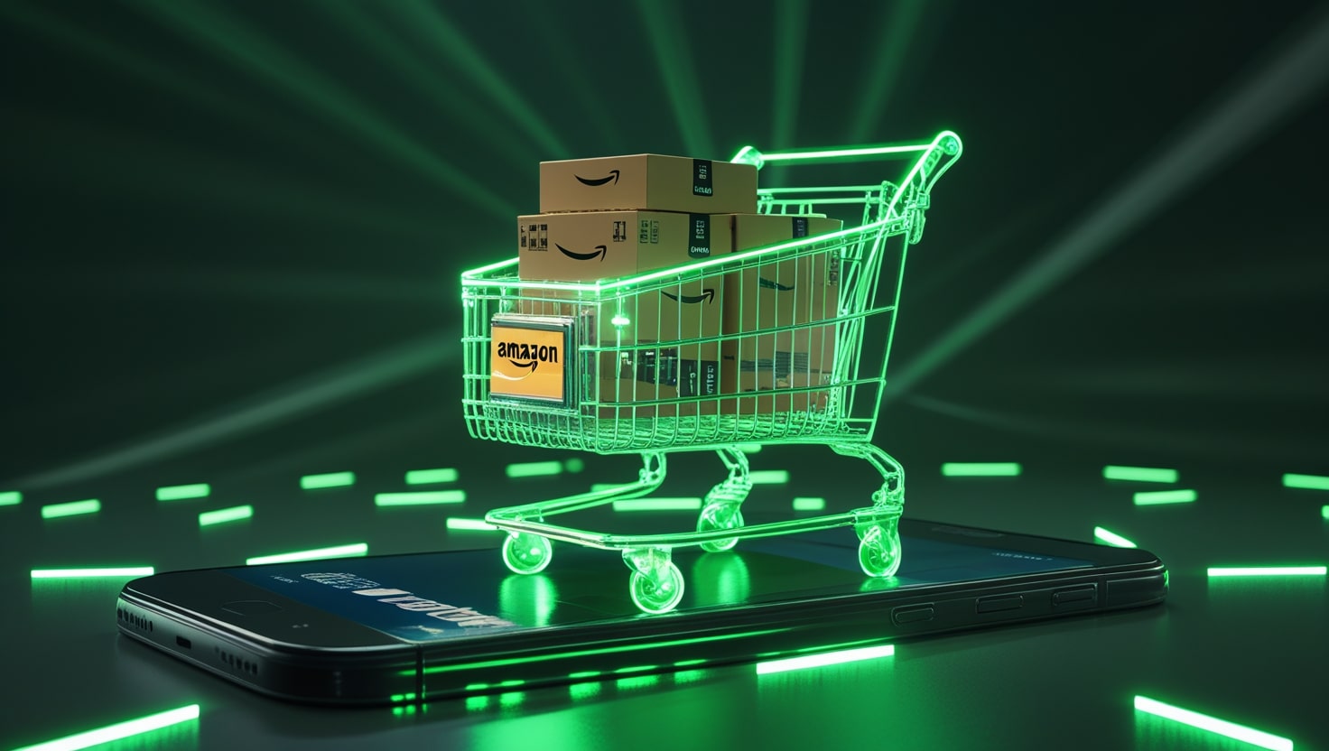 Carrito de compra de ecommerce con cajas de amazon