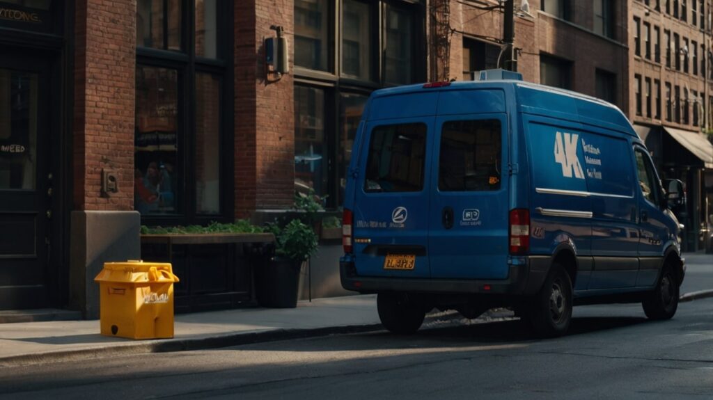 Camioneta de paquetería estacionada a la orilla de la calle