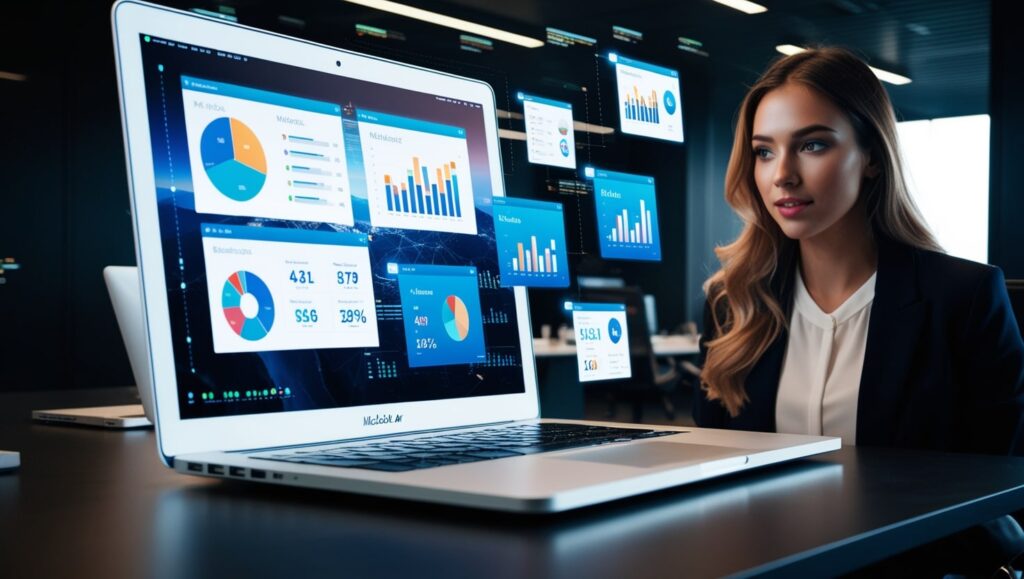 Experta en marketing digital observando un dashboard