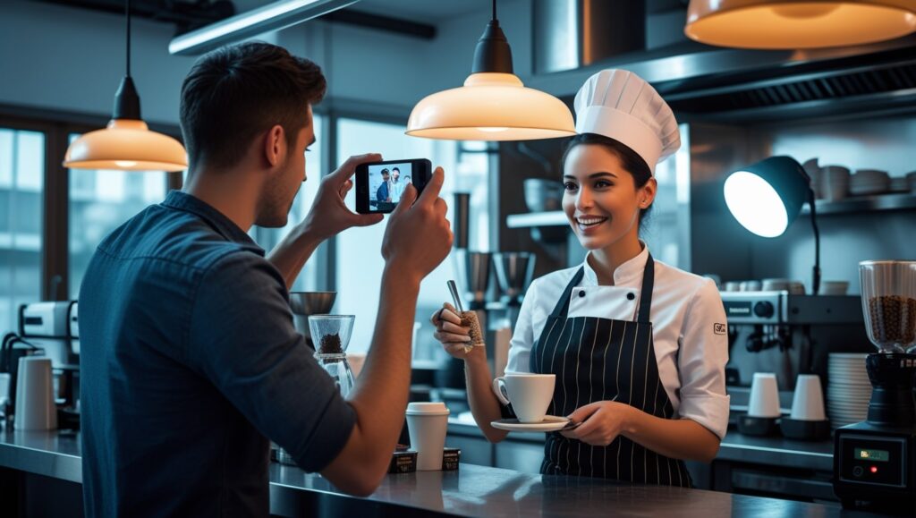 Barista creando contenido para canal de Youtube