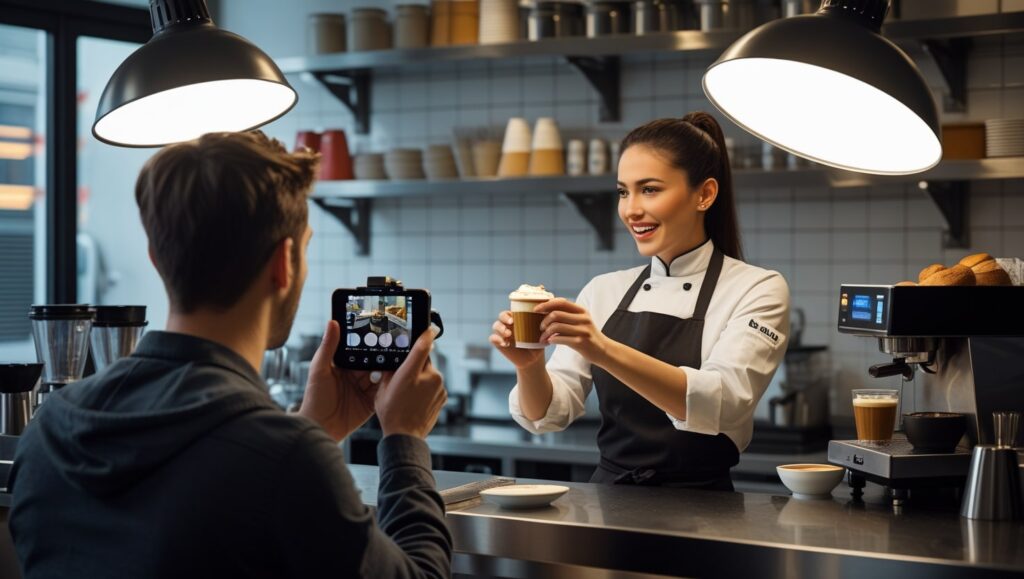 Barista creando contenido para canal de Youtube