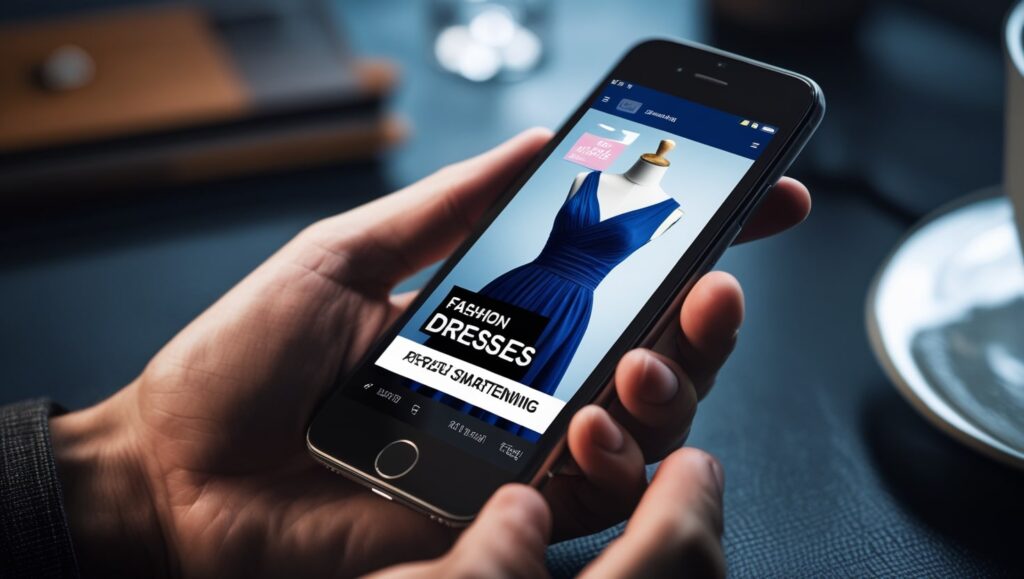 Anuncio digital de vestido en pantalla de smartphone