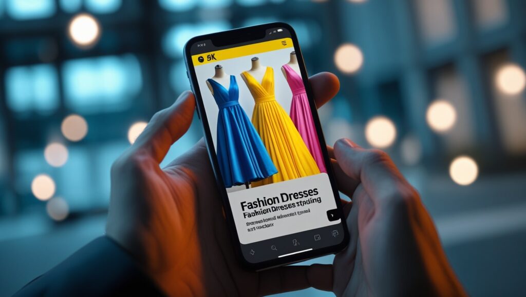 Anuncio digital de vestidos en smartphone
