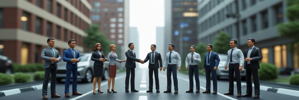 Empleados de dos empresas cerrando acuerdos B2B