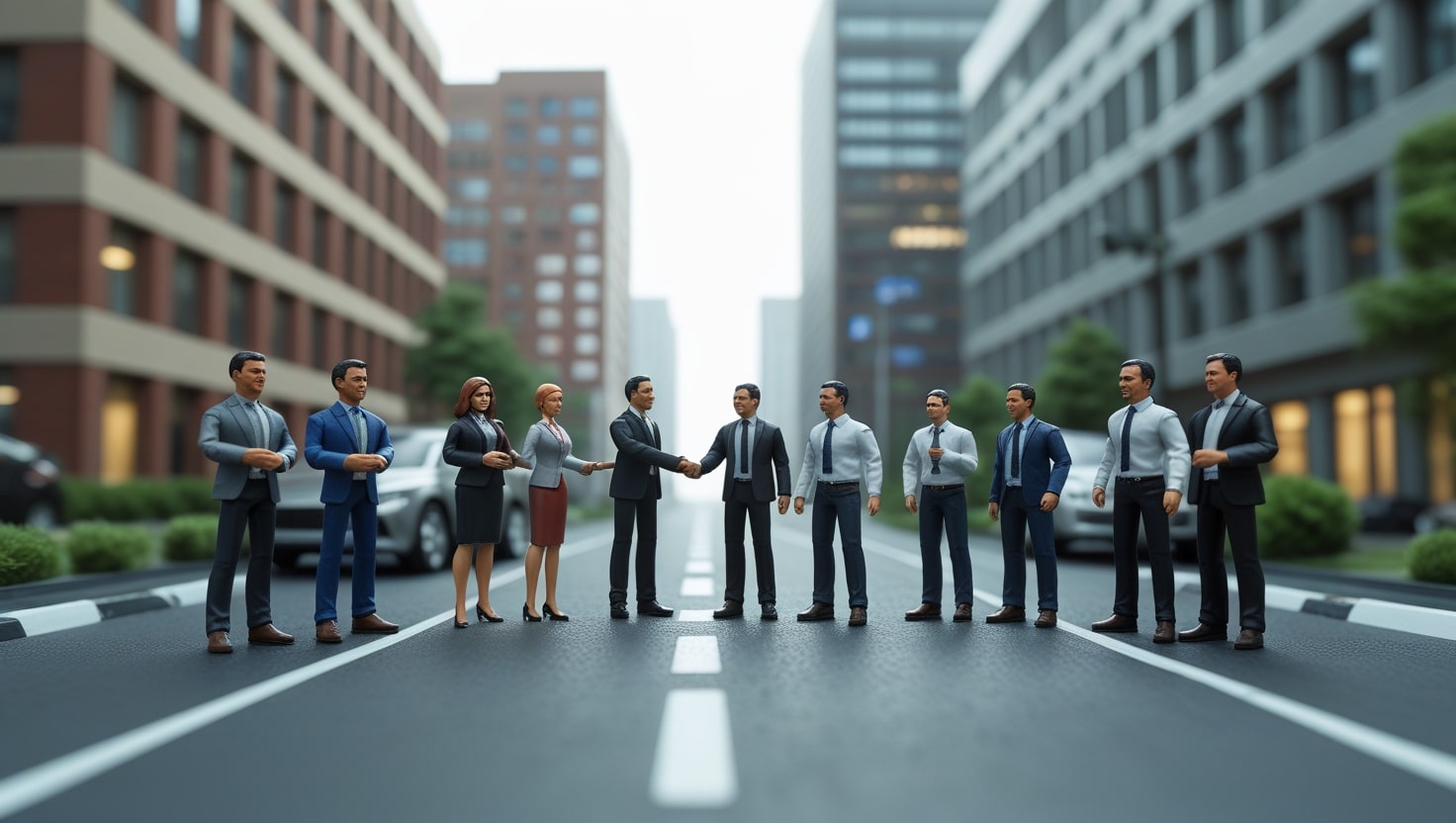 Empleados de dos empresas cerrando acuerdos B2B