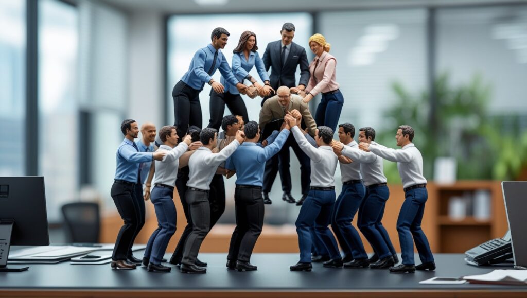 Empleados de dos empresas trabajando en equipo B2B