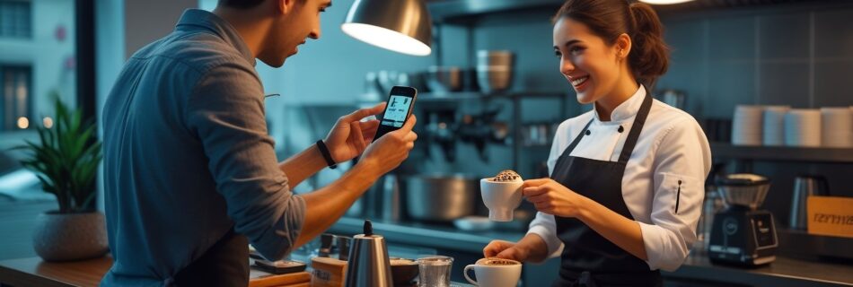 grabando a barista preparando capuchino para contenidos de redes sociales
