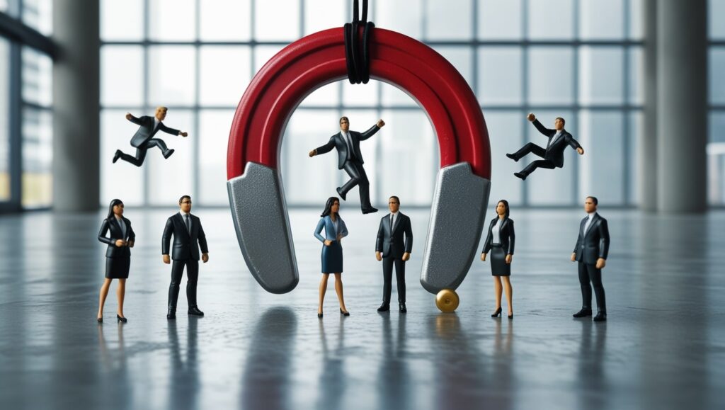 Clientes potenciales son atraídos hacia un enorme imán