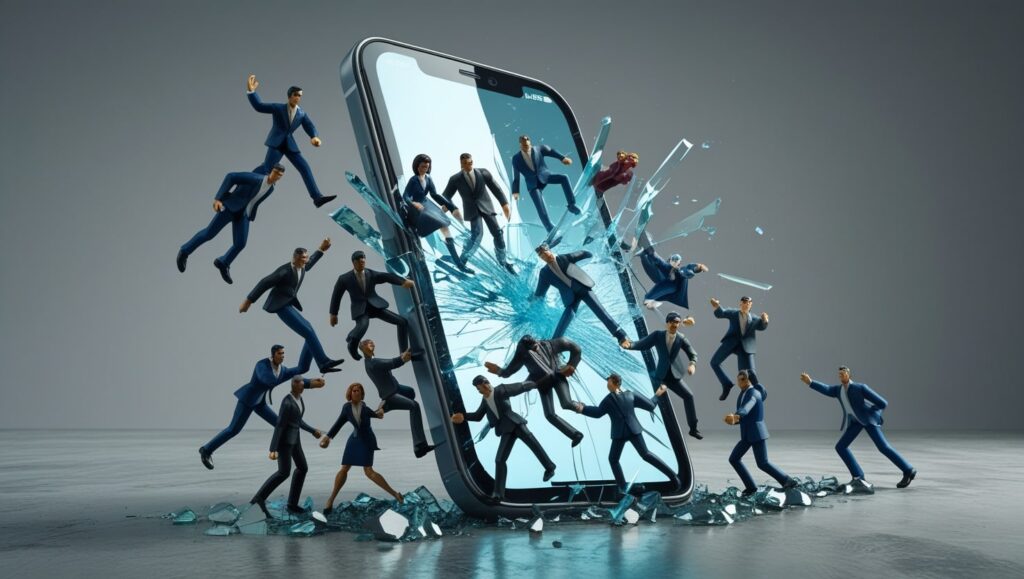 Comunidad rompiendo pantalla de smartphone