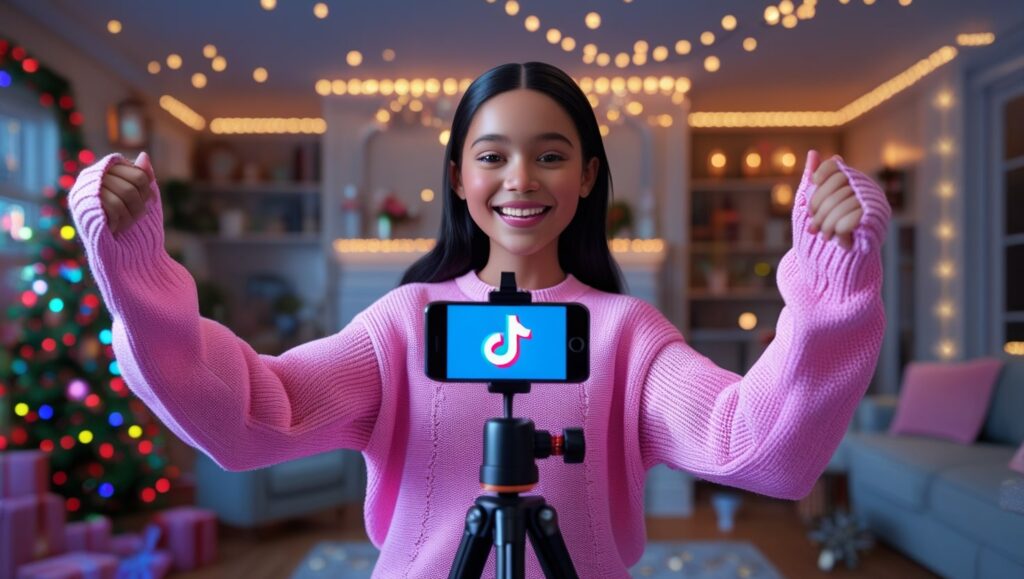 Niña mostrando su sueter nuevo en un en vivo de TikTok