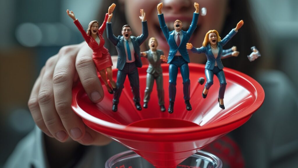 figuras de acción cayendo a un embudo para optimizado de CRO