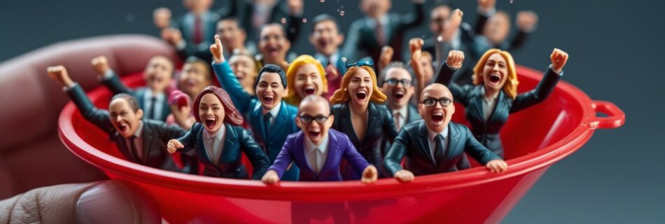 figuras de acción deslizando en un embudo para optimizado de CRO