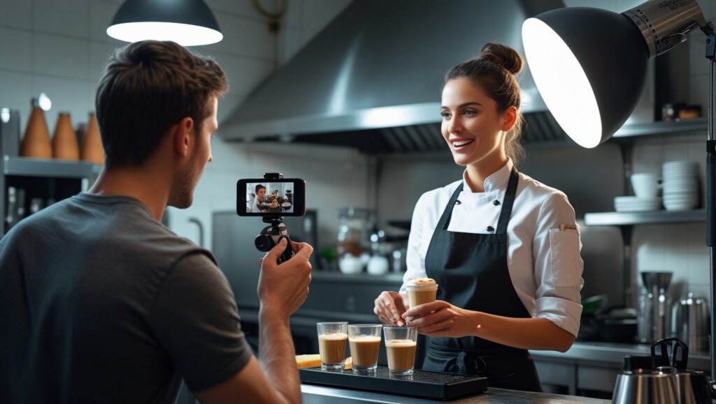 Tiktoker grabando contenido para la plataforma de video cortos