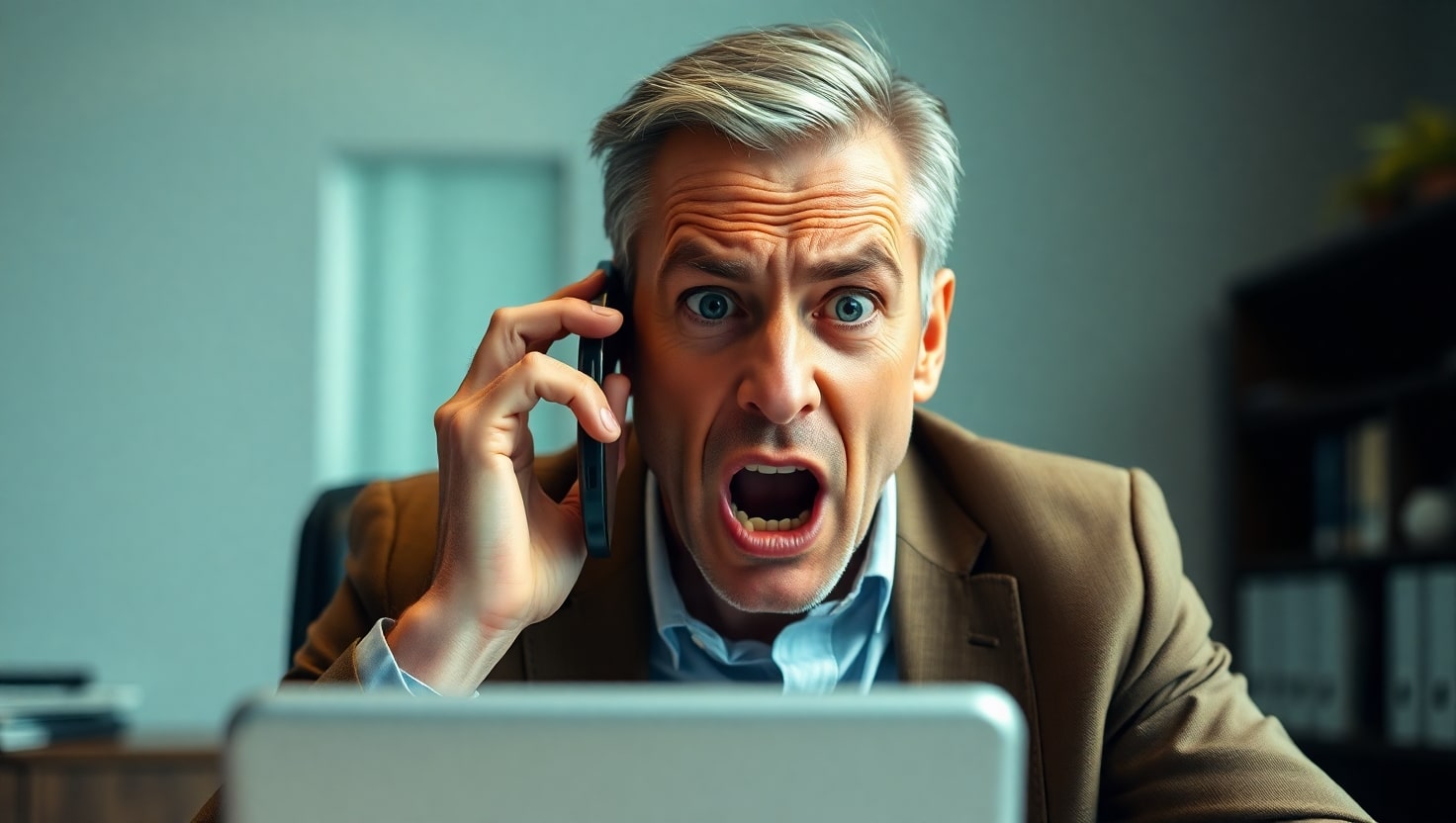 CEO recibiendo malas noticias al teléfono