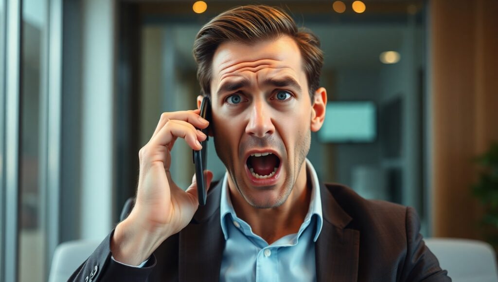 Gerente recibiendo malas noticias al teléfono