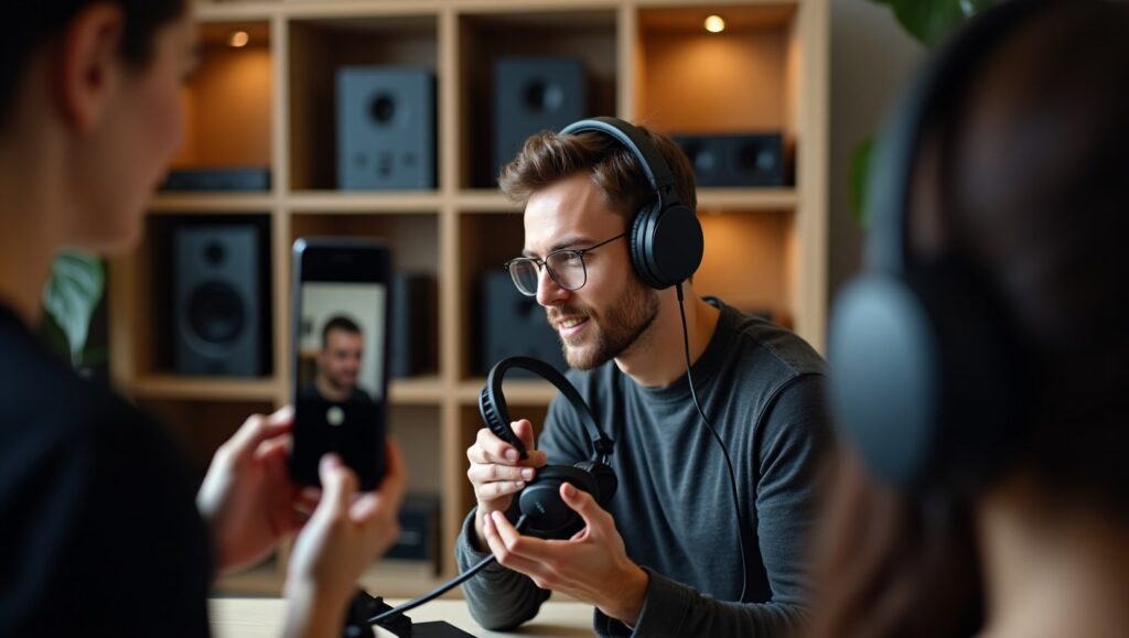 Mostrando audífonos en transmisión en vivo de redes sociales