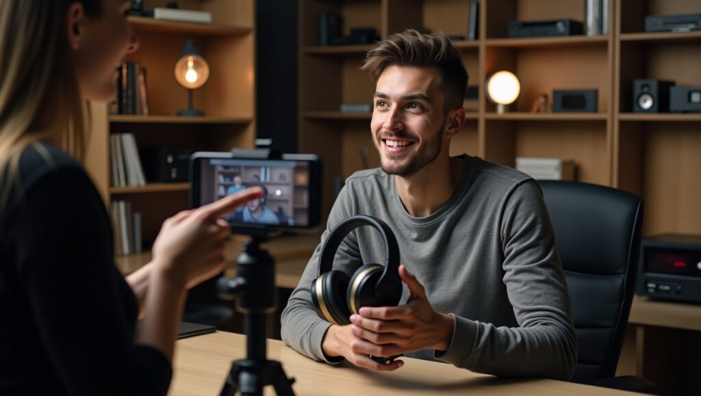 Mostrando audífonos en transmisión en vivo de redes sociales