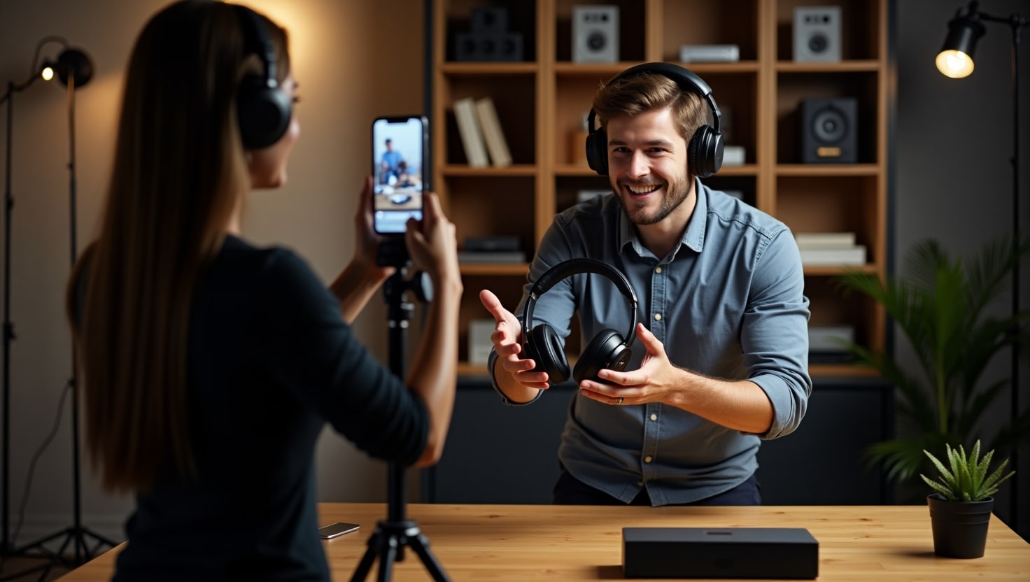 influencer mostrando audífonos en live de redes sociales