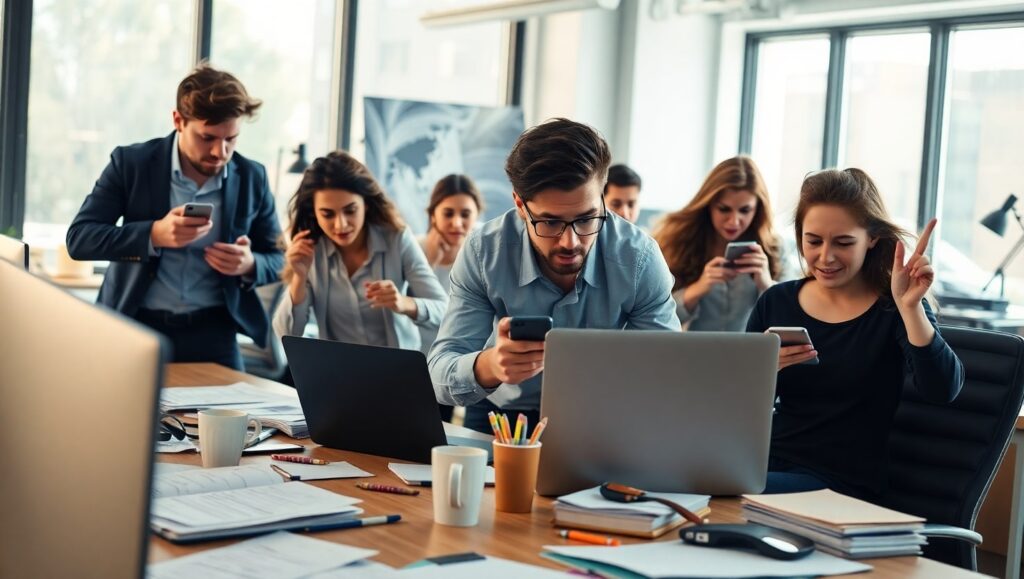 Oficina en caos trabajando contrareloj