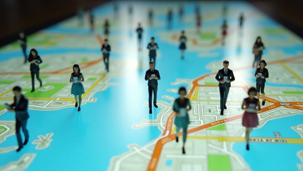 Peatones sobre pantalla de google maps SEO local