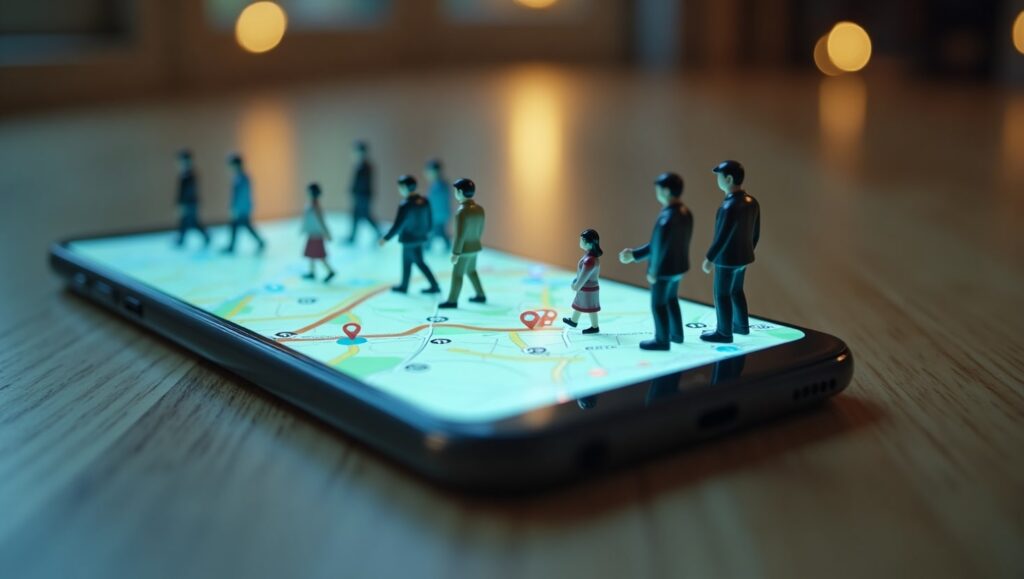 Peatones sobre pantalla de google maps SEO local