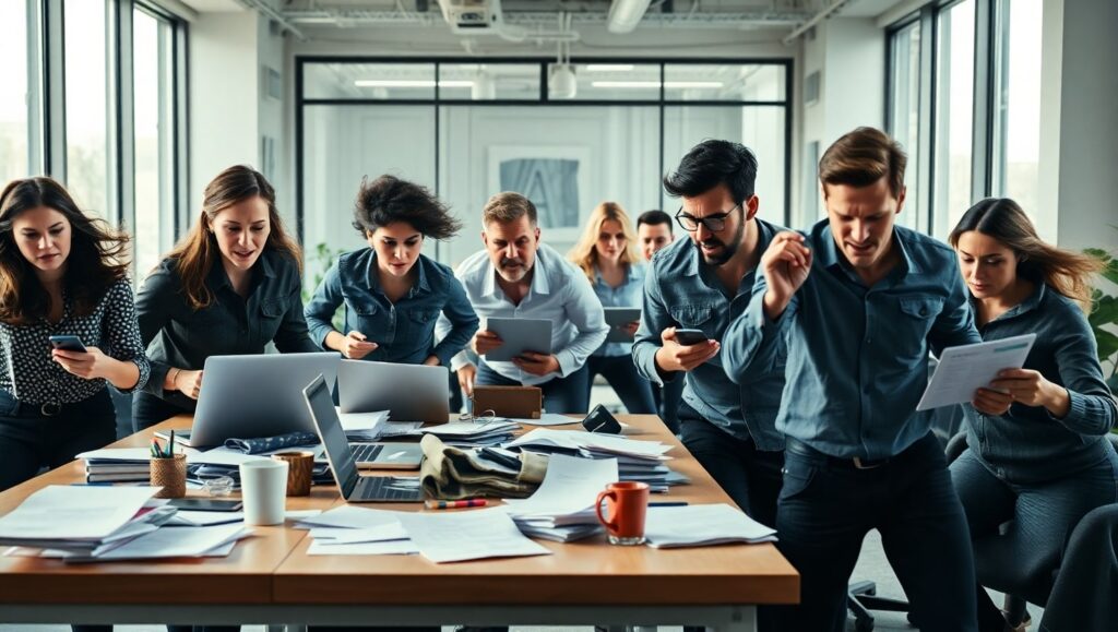 Equipo de empresa llegando a la fecha límite