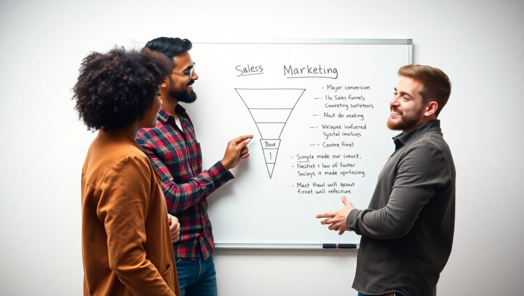 Equipo de marketing digital revisando un funnel