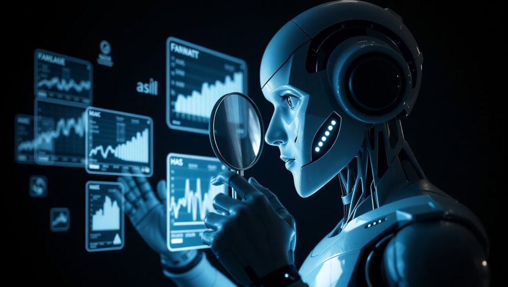 Motor de búsqueda de AI representado por un androide