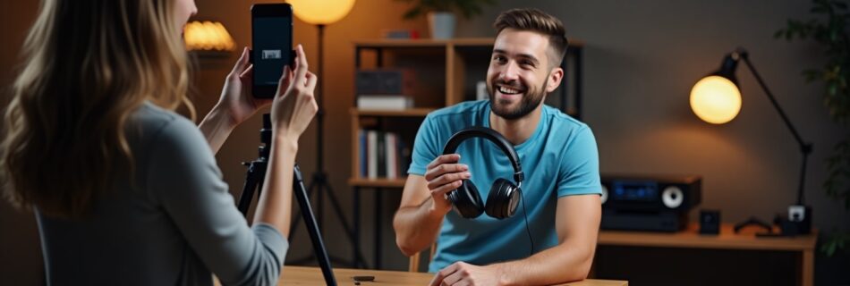 Influencer vendiendo unos audífonos en un live de redes sociales
