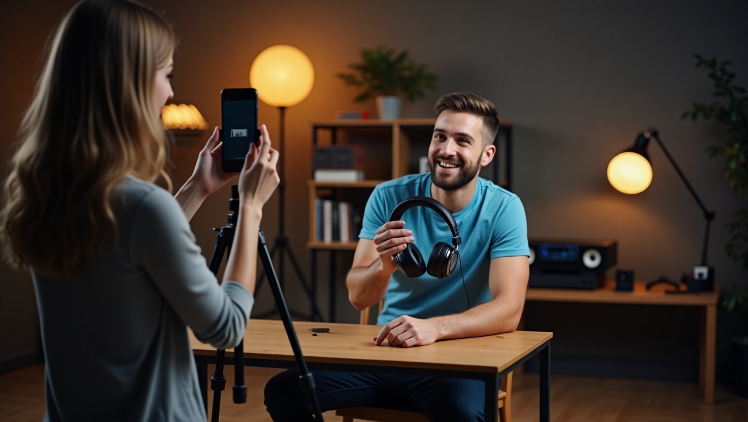 Influencer vendiendo unos audífonos en un live de redes sociales