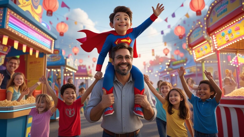 Padre e hijo de compras en navidad