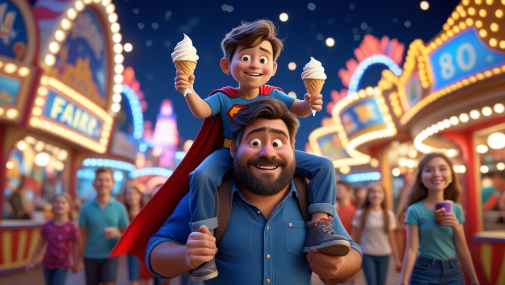 Padre e hijo en haciendo las compras de navidad