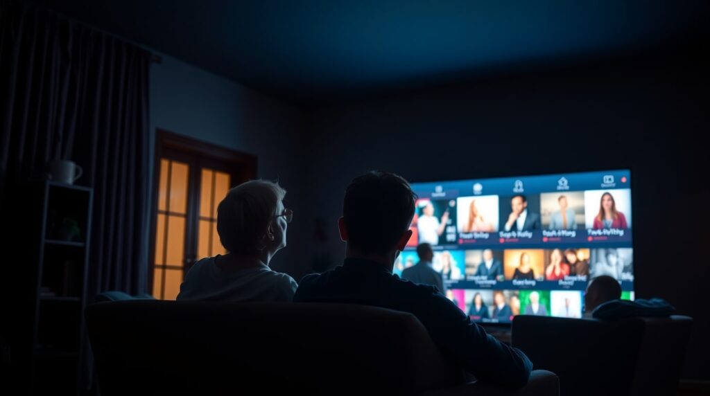 Pareja viendo una serie de streaming por la noche