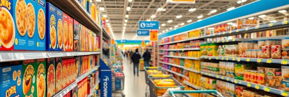 Pasillo de supermercado lleno de productos
