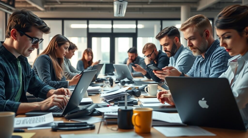 Agencia de marketing digital en medio de una jornada de trabajo