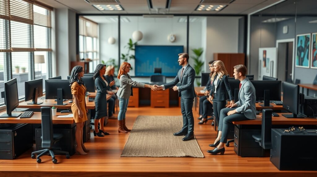 C-Suite estrechando manos en la oficina