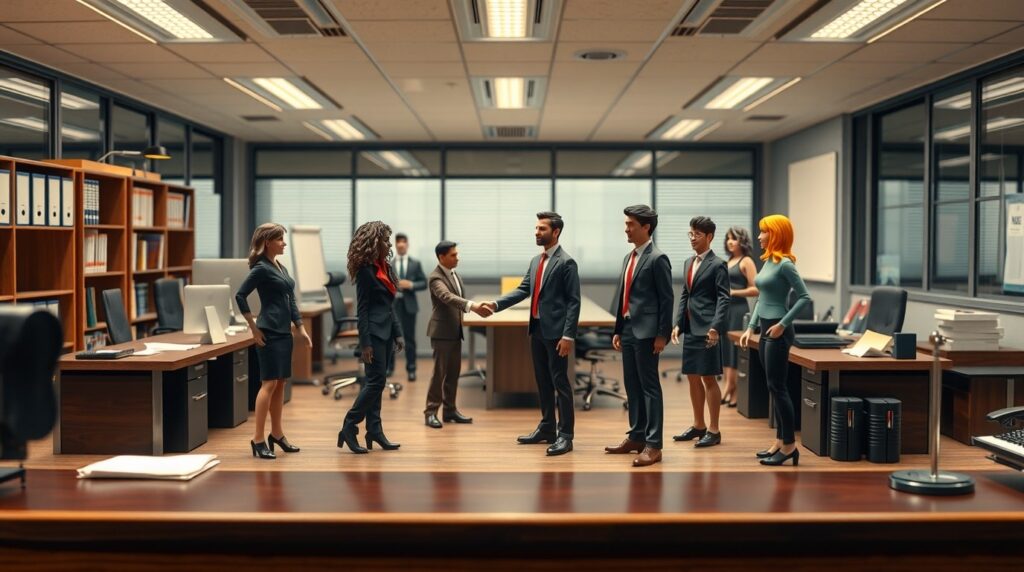 C-Suite estrechando manos en la oficina