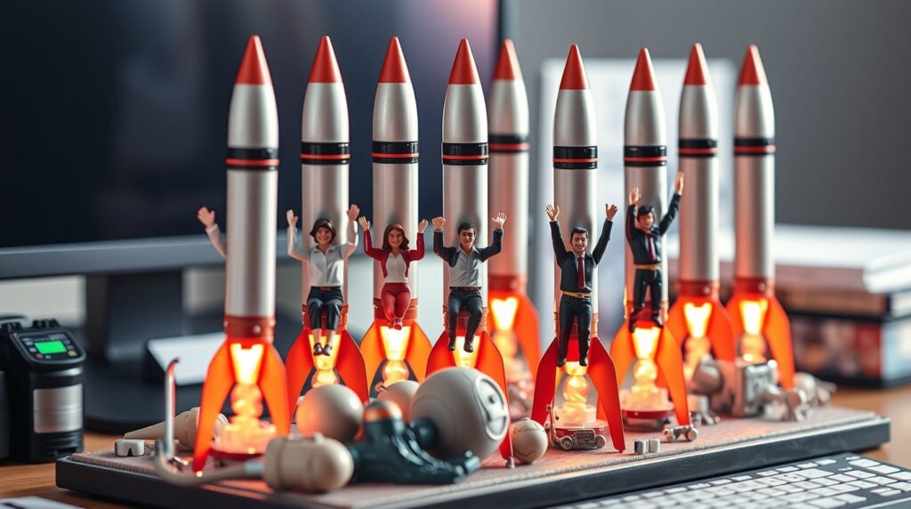 Empresarios y emprendedores subiendo y escalando con growth marketing