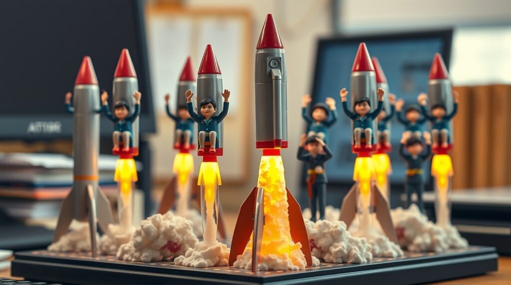 Empresarios y emprendedores subiendo y escalando con growth marketing