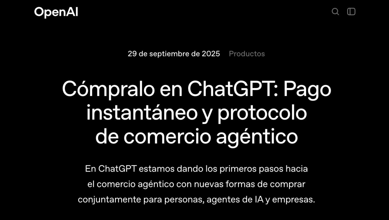 Pantalla de inicio de ChatGPT Instant Checkout