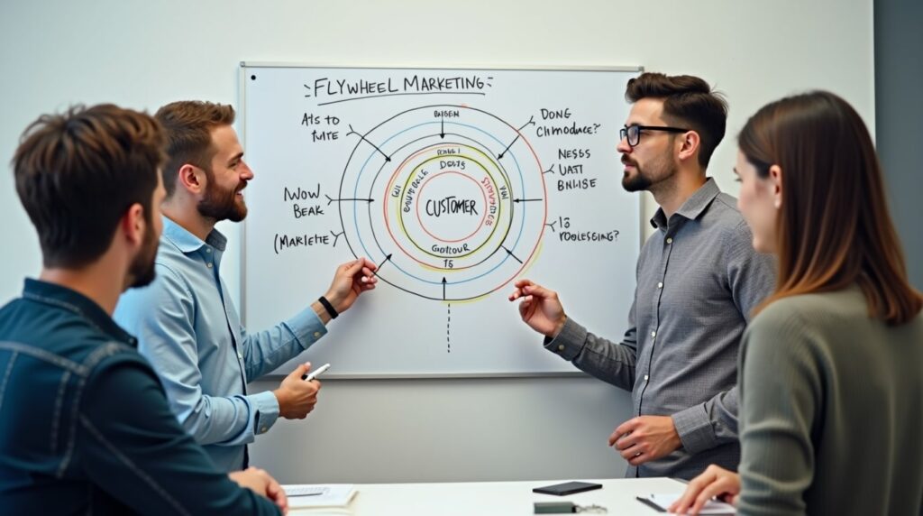 Equipo de marketing planteando una estrategia de flywheel marketing alrededor del cliente ideal