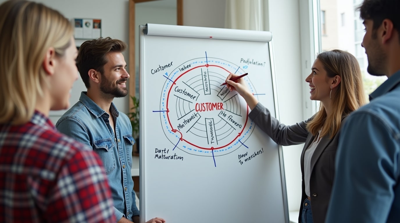 Equipo de marketing planteando una estrategia de flywheel marketing alrededor del cliente ideal