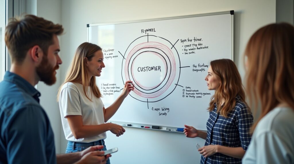 Equipo de marketing planteando una estrategia de flywheel marketing alrededor del cliente ideal