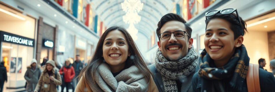 Familia haciendo las compras navideñas en un centro comercial